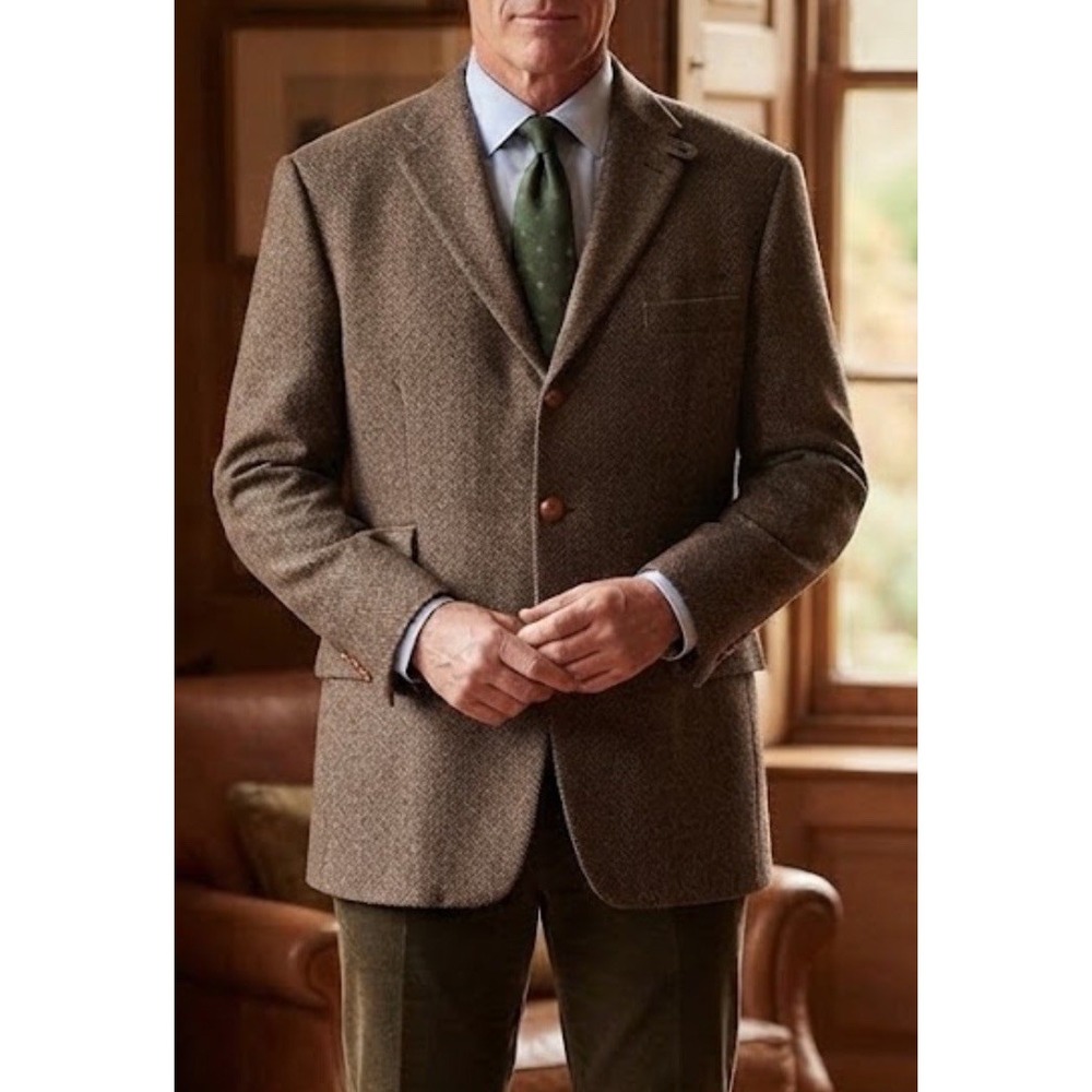 J. Peterman Heritage Moon Brown Wool Herringbone Sport Coat Blazer Jacket 54